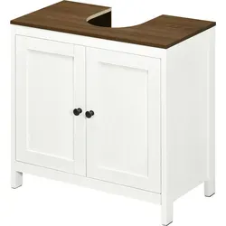 kleankin Unterschrank für Waschbecken Badezimmermöbel Unterschrank - 2 Türen mit Regal - 60 x 30 x 60 cm - Weiß und Holzoptik   Aosom