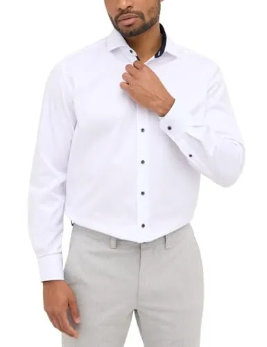 eterna Langarm Hemd MODERN FIT Twill unifarben in Weiß - Herrenhemden aus 100% bügelfreier Baumwolle, eleganter Haifischkragen und Kombimanschette für einen stets gepflegten Look.