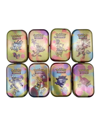 Pokemon TCG 151 Mini Tin Karmesin & Purpur Booster - TCG OVP Displays mit 1x Booster, ideal für Sammler und Spieler, enthält beliebte Charaktere wie Gengar und Arkani, perfekt für Pokémon-Fans ab 6 Jahren.