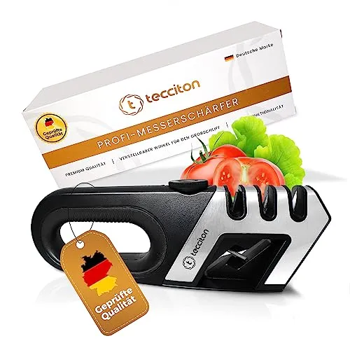 tecciton Messerschärfer, 4-in1 Messerschärfer, Verstellbar & mit ergonomischem Griff, Messerschleifer, Messer schärfen, Messerschärfer Profi, TECMS0001, Schwarz