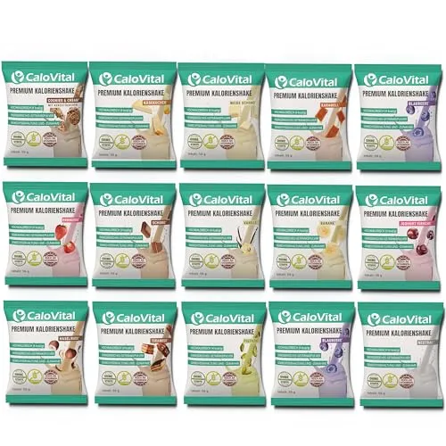 CaloVital Probierpaket Trinkmahlzeit - Hochkalorische Trinknahrung für schnelle Gewichtszunahme, ideal für Senioren und bei Appetitlosigkeit. 15 Geschmacksrichtungen, glutenfrei und ohne Konservierungsstoffe.