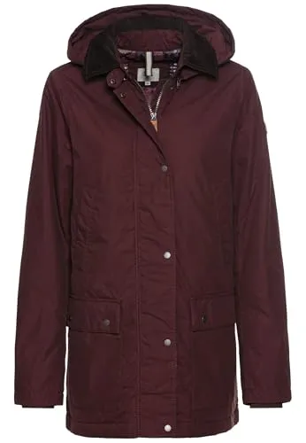camel active Damen Wachsjacke Dunkelrot mit Abnehmbarer Kapuze - Funktionsjacke aus hochwertigem Baumwollmix, ideal für wechselhaftes Wetter, mit abnehmbarer Kapuze und praktischen Taschen für optimalen Komfort.