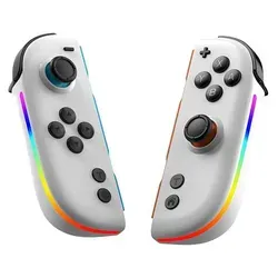 Nintendo Switch Split Controller mit RGB-Beleuchtung - Weiß - Ergonomischer Split Controller für Nintendo Switch, ausgestattet mit verschleißfreien Hall Effect Joysticks für präzise Steuerung. Die RGB-Beleuchtung sorgt für ein modernes Design und hebt wichtige Funktionen hervor.
