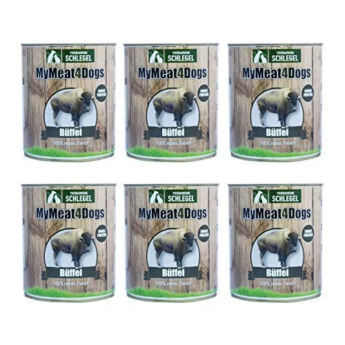 MyMeat4Dogs Hundefutter Reinfleischdose Büffel - 6X 820 g - Dosenfutter für Hunde, 100% Büffel Vollnahrung, ideal für empfindliche Hunde, ohne Zusatzstoffe oder Zucker, hergestellt in Bayern.