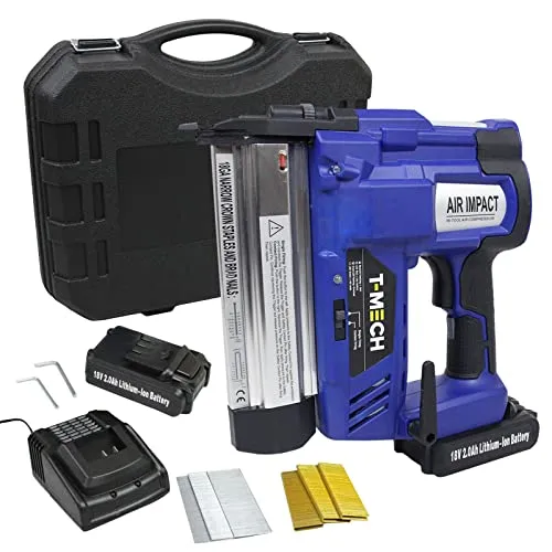 T-Mech Elektrotacker - Kabelloser Tacker und Nagler mit 300 GRATIS Nägeln und Klammern - Tacker und Nagler in einem, ideal für vielseitige Anwendungen. Hohe Schussgeschwindigkeit von bis zu 100 Nägeln pro Minute und mit zusätzlichem Akku für maximale Flexibilität.