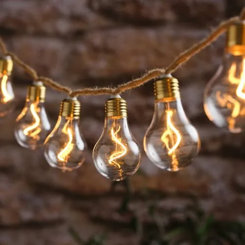 Produktbild Lights4fun LED-Lichterkette 10er auf Naturseil mit Timer