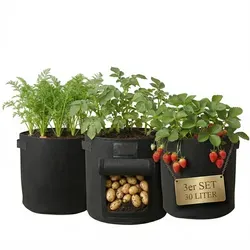 Garten Pflanzsack 3er Set | 30 Liter | Sichtfenster & Tragegriffe | Atmungsaktives Vlies - Praktisches 3er Set Pflanzsäcke mit 30 Litern für flexibles Gärtnern. Atmungsaktives Material verhindert Staunässe und fördert ein kräftiges Wurzelwachstum. Sichtfenster für einfache Ernte und stabile Tragegriffe für müheloses Versetzen.