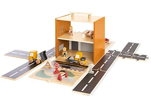 Pinolino Spielwelt Gustav - Holzbaustelle mit Figuren & Zubehör - Sonstiges Spielzeug, kreative Holzbaustelle fördert die Fantasie und Motorik von Kindern ab 3 Jahren.