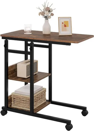 Woltu Beistelltisch, C-förmig höhenverstellbar, mit Rollen in braun von WOLTU