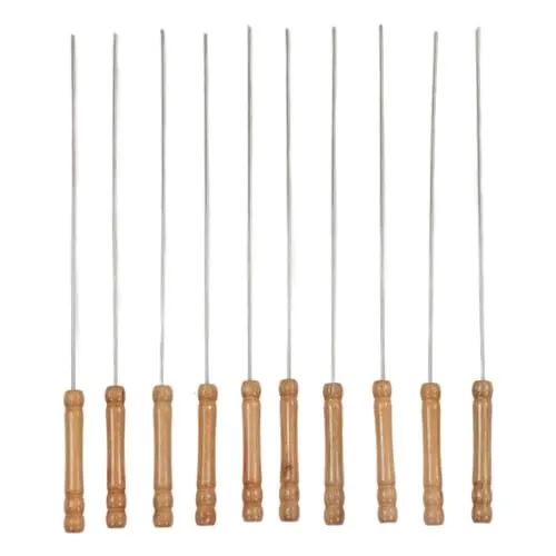 Produktbild Pack of 10 Barbecue Skewers, Stainless Steel Barbecue Skewers with Wooden Handle Reusable Skewers