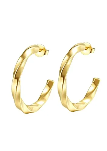 Happiness Boutique Damen Creolen in Gold | Gedrehte Runde Creolen Ohrringe - Ohrringe für Damen, aus hypoallergenem Edelstahl mit 18K Vergoldung, ideal für den trendigen 