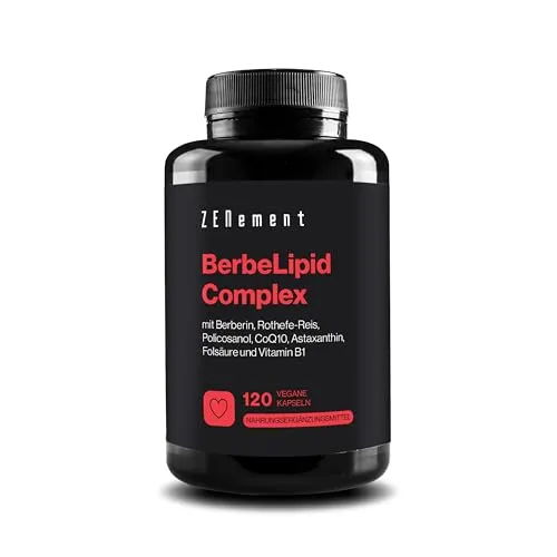 BerbeLipid Complex, Mit Berberin, Rothefe-Reis, Policosanol, CoQ10, Astaxanthin, Folsäure und Vitamin B1, 120 Vegan Kapseln | Vegan, GMO-frei | Zenement