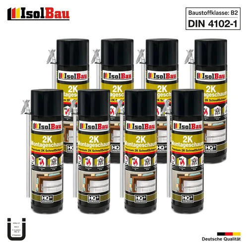 2K Bauschaum Montageschaum 8 x 400ml - Bauschaum für vielseitige Anwendungen, ideal zum Auffüllen und Isolieren. Temperaturbeständig von -40°C bis 90°C, perfekt für Innen- und Außenbereich.