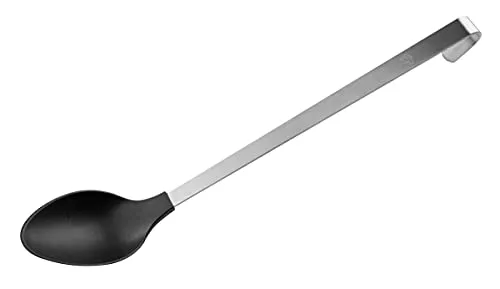 FMprofessional Servierlöffel, Vorlegelöffel mit Edelstahlgriff, Kochlöffel mit Funktionsteil aus Kunststoff, hochwertige Servierkelle, praktischer Beilagenlöffel (Farbe: Schwarz/Silber)