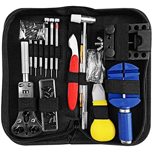 Newpop Uhrenwerkzeug Set 147 TLG, Profi Uhr Reparatur Uhrmacherwerkzeug, Uhr Werkzeug Tasche mit Größem Einstellbar Gehäuseöffner, Uhrenöffner Werkzeugsatz, Uhren Armband Öffner für Batteriewechsel