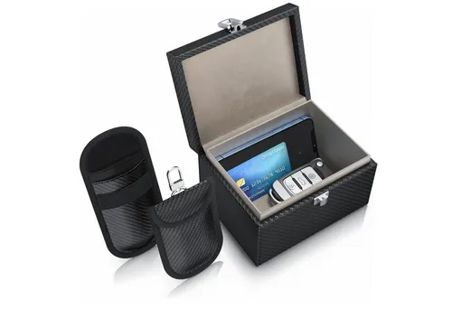 Aplic Schlüsseltasche NFC/RFID Schutzbox - Schlüsseltaschen in Karbonoptik, inkl. 2 x Schlüsselstaschen, bietet sicheren Signal Blocking Schutz für Autoschlüssel und RFID-gesicherte Gegenstände.
