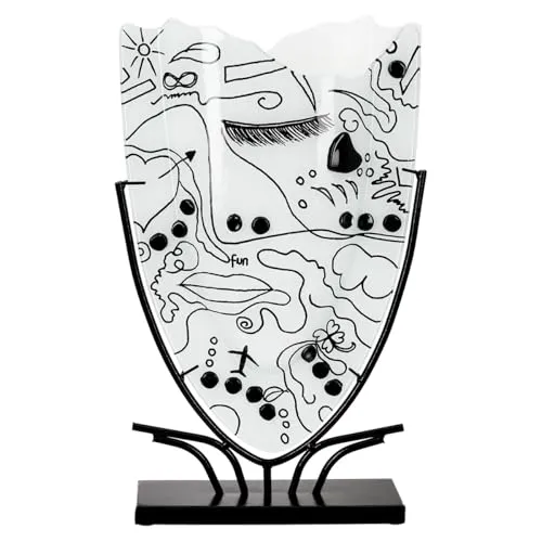 Glas Art Vase Modern Art - handbemalt und elegant - Dekorative Ständer & Stützen: Diese 49 cm hohe Tischvase aus weißem Glas mit einzigartigen handbemalten Innenwänden verleiht jedem Raum einen modernen Touch und ist ideal für Trockenblumen oder als Kunstobjekt.
