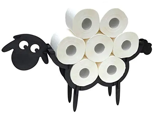 DanDiBo Toilettenpapierhalter Schwarz Holz Schaf - Freistehender Toilettenpapierhalter aus hochwertigem Holz, stilvolles Design in Schwarz für ein modernes Badezimmer.