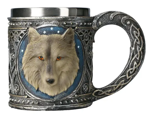 Figuren Shop GmbH Bierkrug Fantasy Krug - Einsamer Wolf - Tier Dekoration, Kunststein (Polyresin), Edelstahl