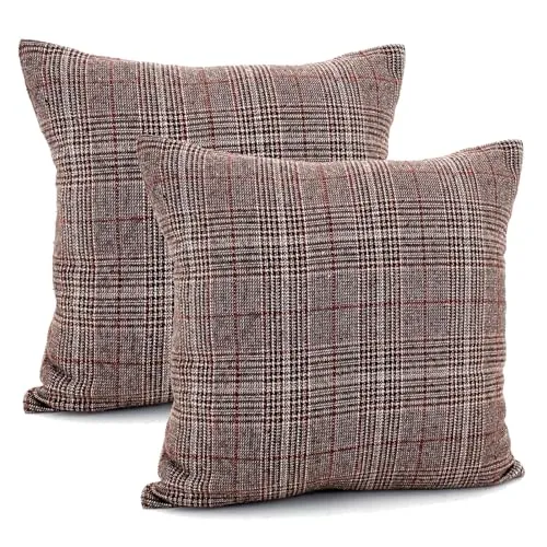 heimtexland ® 2er Set Dekokissen mit Woll-Charakter Tartan kariert Kissen Schotten-Karo Deko Kissenhülle 45x45 cm Doppelpack Typ899 rot-braun