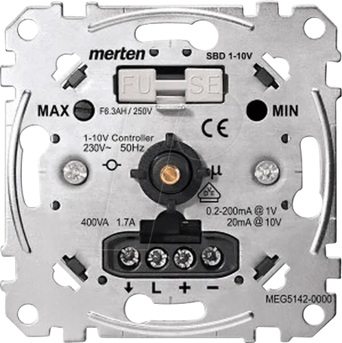 Merten MEG5142-0000 Elektronik-Potentiometer-Einsatz - 1-10 V Dimmer für Leuchtstofflampen mit Druck-Ausschalter, ideal für individuelle Lichtsteuerung