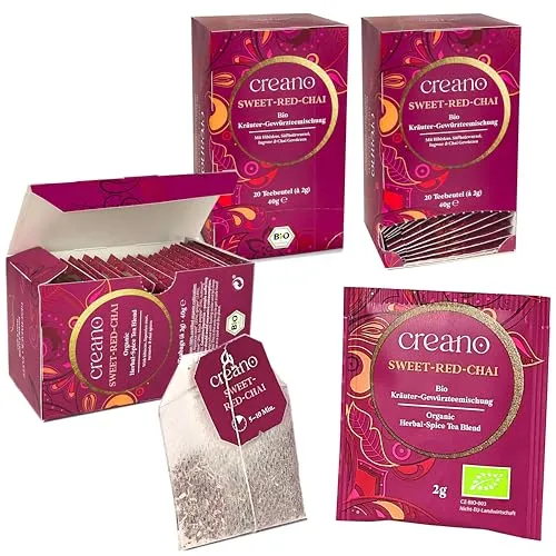 Creano Bio Tee SWEET-RED-CHAI, Kräuter-Gewürzteemischung, BIO Teebeutel-Tee 3er Pack (3x 20 Beutel)