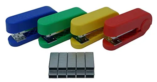 Stück allpremio Mini-Heftgerät 25 Blatt Hefter Tacker farbig bunt im Set Blau Rot Grün Gelb inkl 1000 Heftklammern verzinkt 24/6 4