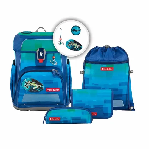 Step by Step Schulranzen-Set Cloud Ocean Space Craft Spike, 5-teilig, ergonomischer Tornister mit höhenverstellbarem System und reflektierenden Elementen für optimale Sichtbarkeit - 