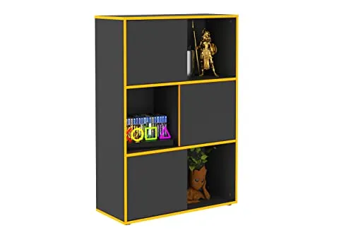 FMD Standregal Futura schwarz - Regal mit 3 Ablageflächen und 6 offenen Fächern, ideal für eine stilvolle und praktische Raumgestaltung. Made in Germany, pflegeleicht und einfach zu montieren.