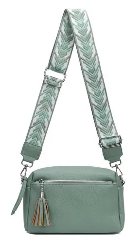 ITALYSHOP24 Schultertasche Damen Umhängetasche Brusttasche Cross Over Body Bag Handy Clutch (Spar-Set Clutch-Tasche mit einem breitem Muster Stoffgurt/Umhängeband, Leder Optik), viele Fächer, Freizeit Damentasche Reise Leder Optik Kosmetiktasche