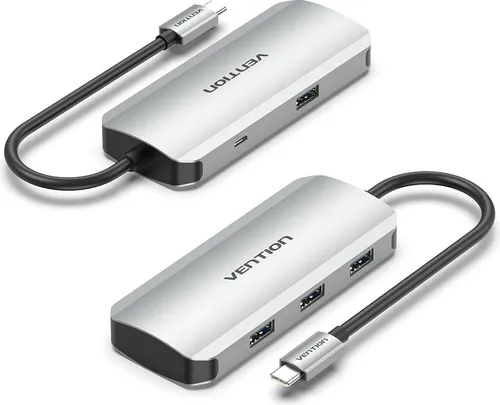 Vention USB-C to USB 3.0 x 4 / Micro USB-B Hub 0.15M Gray Aluminum