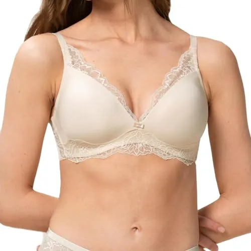 Triumph Amourette Charm P - Schalen-BH ohne Bügel (90B Creamy Dream) - Funktionsunterwäsche: Gepolsterter BH ohne Bügel mit dekorativer Spitze, ideal für Komfort und Eleganz, bietet stützende Seitenpartien für ein volles Erscheinungsbild.