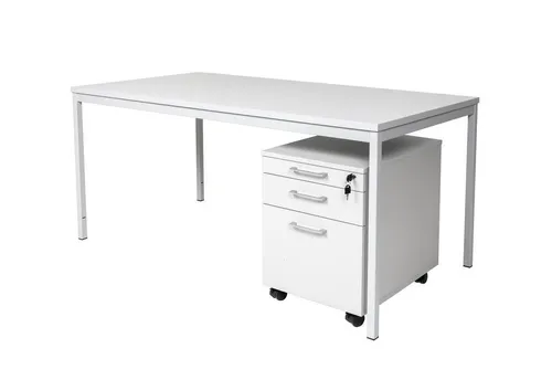Schreibtisch und Holz Rollcontainer, 3 Schübe, grau, 140x80x75 cm