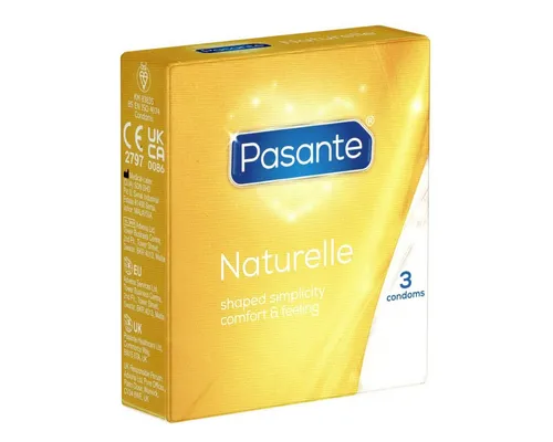 Pasante Kondome Naturelle (Natural Fit) anatomisch geformte Kondome Packung mit, 3 St., Kondome mit bequemer Passform und 66mm-Kopfteil