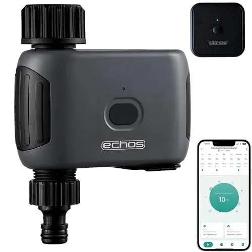 Echos WLAN Bewässerungscomputer mit Bluetooth Gateway - Zeitschaltuhr für automatische Gartenbewässerung, steuerbar über SMART Life App, Alexa und Google Assistant. Spart Wasser und Zeit mit Wetteranpassung und 100m Reichweite.
