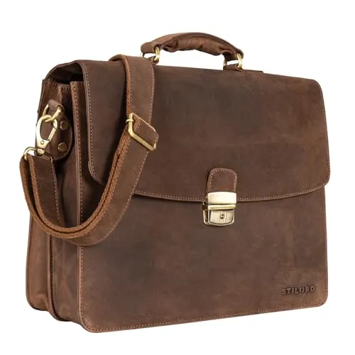 STILORD 'Loris' Klassische Aktentasche Leder für Herren mit Laptop-Fach - Hochwertige Aktentasche aus Leder für 15 Zoll Laptops, ideal für Geschäftsreisen. Stilvoll und funktional mit Trolleyschlaufe und viel Platz für Dokumente!