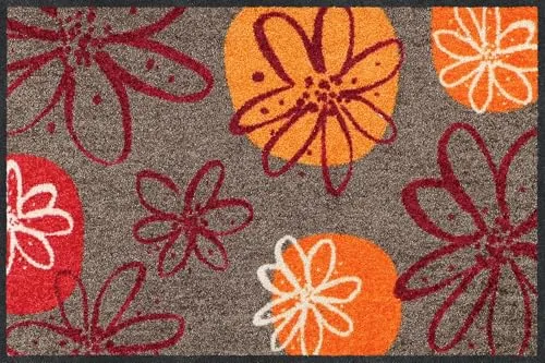 Erwin Müller Fußmatte Koblenz, Schmutzfangmatte, Fußabtreter rutschhemmend, Blumenmotiv braun/rot Größe 40x60 cm - robust, langlebig, pflegeleicht, für Fußbodenheizung geeignet