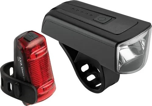 Axa Akku-LED-Leuchten-Set DWN 100 - Fahrradbeleuchtung mit USB-Ladefunktion, sorgt für optimale Sichtbarkeit und Sicherheit bei Nachtfahrten