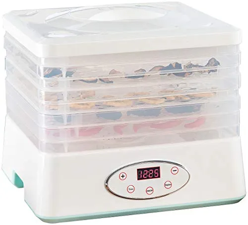 Rosenstein & Söhne Dörrautomat mit 5 Einsätzen - Dörrautomaten für gesundes Konservieren ohne Chemie, mit einstellbarer Temperatur von 35-70 °C und 24-Stunden-Timer. Ideal für Obst, Fisch und Fleisch.