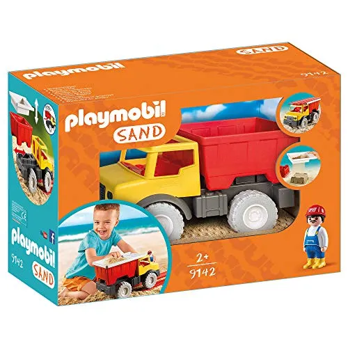 PLAYMOBIL Sand 9142 Muldenkipper für Kinder - Lastwagen für Kinder: Robuster Muldenkipper mit abnehmbarer Mulde und Bauarbeiter-Figur, ideal für kreatives Spielen im Sandkasten.