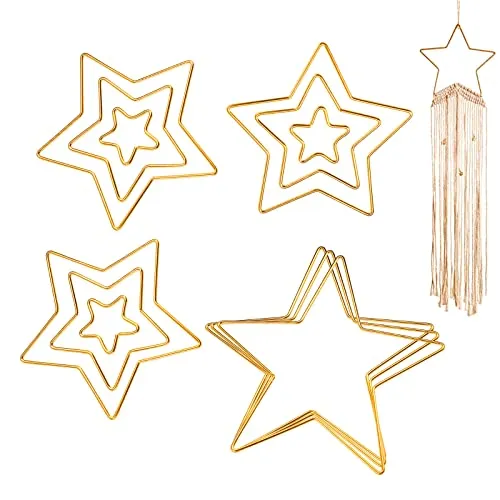 Gukasxi 12 Stück Gold Metallring Makramee Floral Hoops Ringe Kranz für Kranz Hochzeit Dekor, Traumfänger und DIY Handwerk Basteln (Gold Stern)