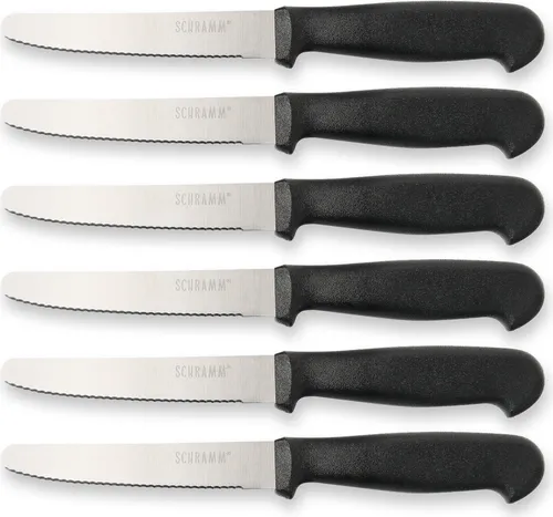 Schramm® 6 Stück Frühstücksmesser wählbar in schwarz, weiß oder bunt Brötchenmesser Brotzeitmesser mit Wellenschliff Tafelmesser Edelstahl ca. 22 cm lang, Farbe:schwarz