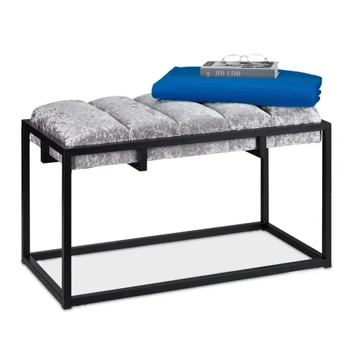 Sitzbank Samtbank Polsterbank grau - Elegante Flurbank für 2 Personen - Sitzbänke & Hocker - Stilvolle Polsterbank mit einer maximalen Gewichtskapazität von 200 kg, ideal für Ankleidezimmer und Flure.