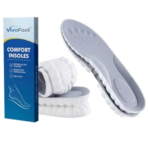 VivoFoot Memory-Schaumstoff-Einlegesohlen, Anti-Ermüdung, Schmerzlinderung, Alltag, Arbeit, Sport, Laufen, Komfort-Schuheinlagen, Schaumstoffkissen, Ersatzeinlagen (EU35-40,Grau)