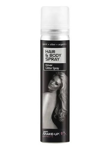 Smiffys Theaterschminke Glitzer Hair & Body Spray silber - Fasching Hallow