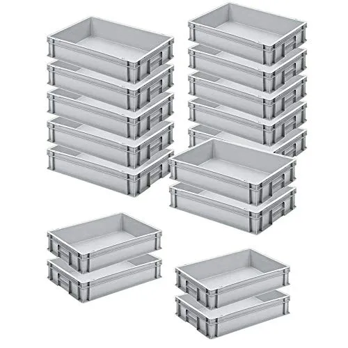 BRB-Lagertechnik Stapelbox Set - 16 Eurobehälter aus lebensmittelechtem Polypropylen (PP), ideal für Lagerung und Transport in Industrie und Handwerk, mit 24 Litern Volumen und hygienischem Design.