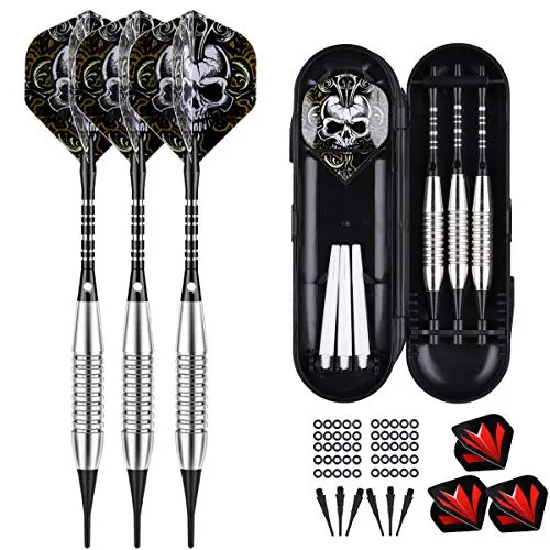 sanfeng Dartpfeile mit kunststoffspitze für elektronische dartscheibe 3 Stück, 18 Gramm E Dartpfeile Softdarts (16 Gramm Dart Pfeile), 6 Schwarz Shafts 6 Flights 50 Spitzen 50 Anti-Lose Gummiringe