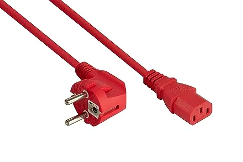 kabelmeister Netzkabel Schutzkontakt-Stecker Typ E+F (90° gewinkelt) an Kaltgeräte-Buchse C13- rot - 0,75mm² - 1,8m