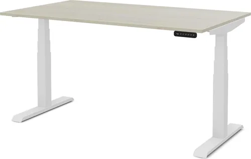 ASSMANN PITINO Elektrisch höhenverstellbarer Schreibtisch (120x70cm, Weiß Eiche) - Flexibler Steh-Sitz-Schreibtisch für die ganze Familie. Ergonomisch und sicher, mit stufenloser Höhenverstellung und Auffahrschutz. Ideal für Büro und Homeoffice. TÜV-zertifiziert.