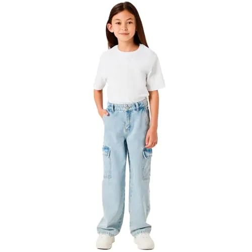 NAME IT Girl Cargojeans Wide Fit - Mädchen-Jeanshosen mit weitem Bein und hoher Taille, ideal für einen lässigen Look und bequemes Tragegefühl dank 80% Baumwolle.